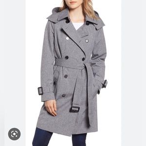 London Fog Grey Double-Breasted Belted Trench Coat
